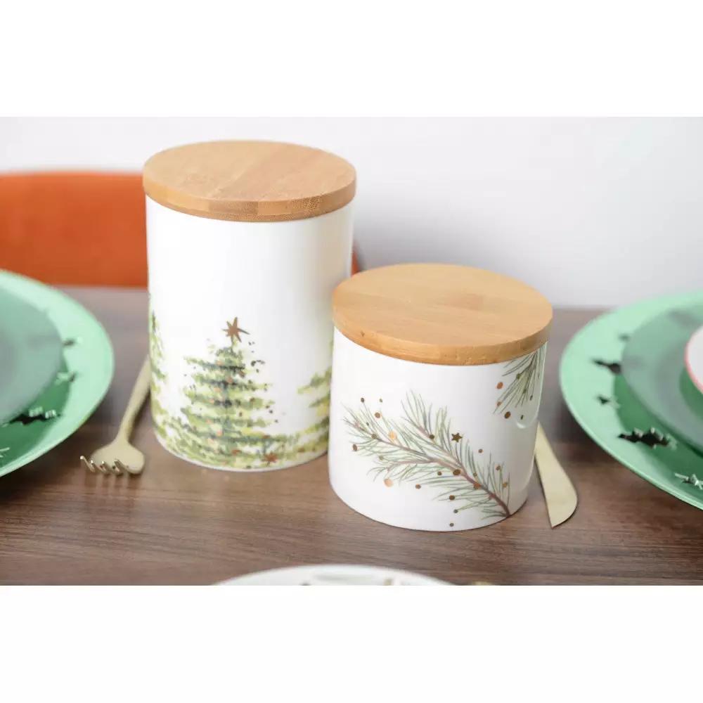 Pot Avec Couvercle En Bois 10 x 10 x 9.4