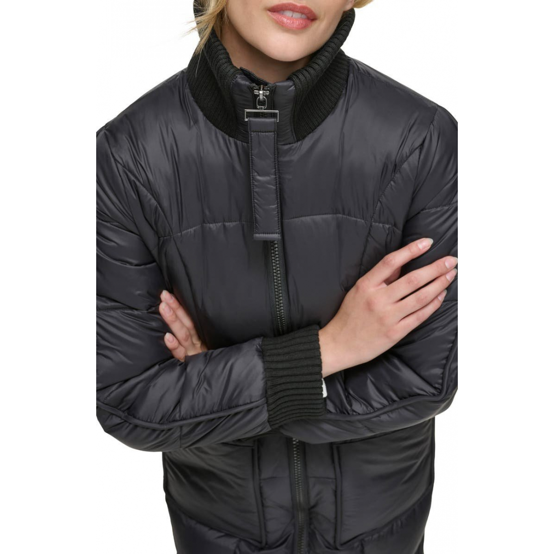 Veste matelassée 'Ribbed Collar Long' pour Femmes