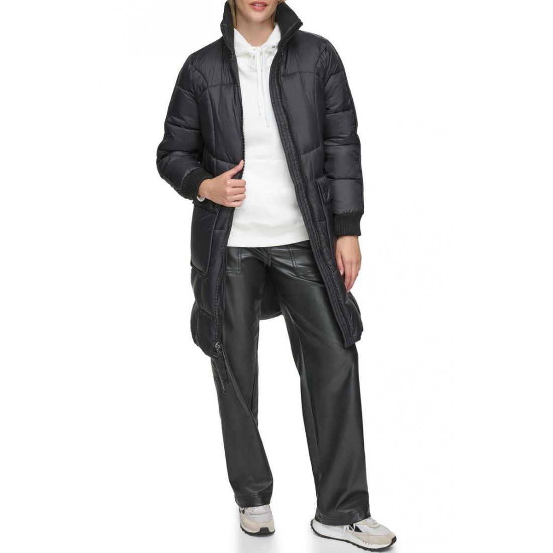 Veste matelassée 'Ribbed Collar Long' pour Femmes