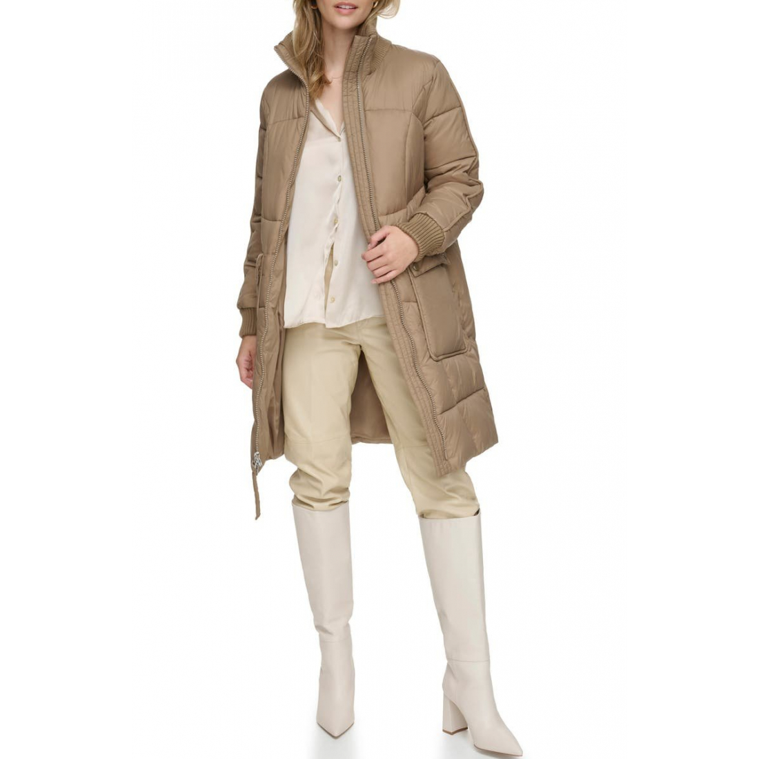 'Ribbed Collar Long' Pufferjacke für Damen