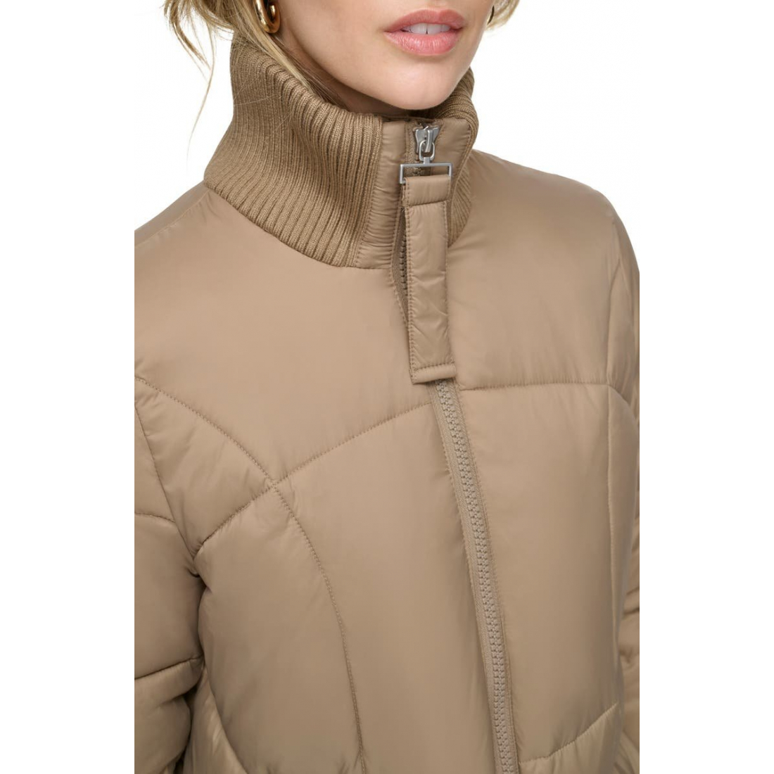 'Ribbed Collar Long' Pufferjacke für Damen