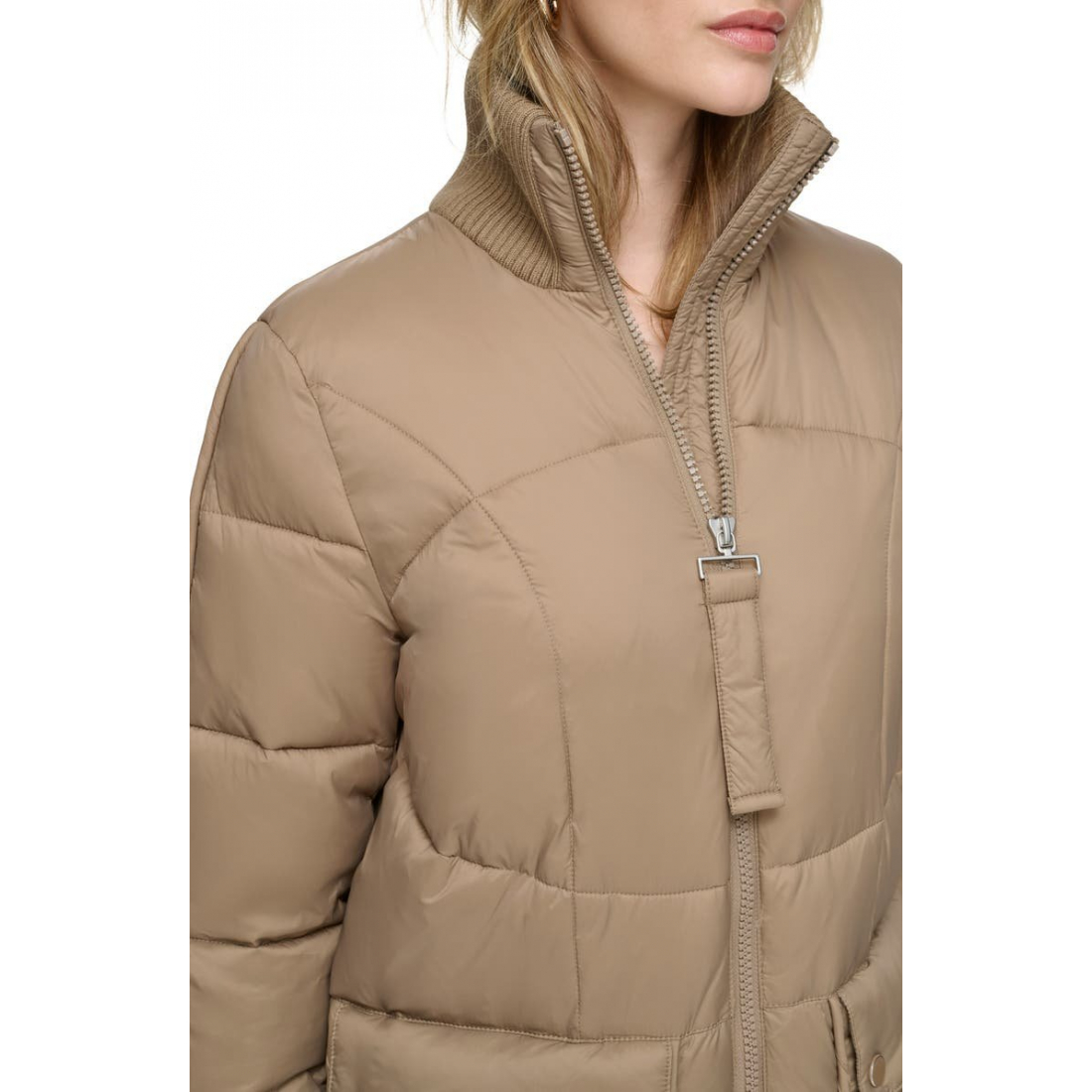 'Ribbed Collar Long' Pufferjacke für Damen