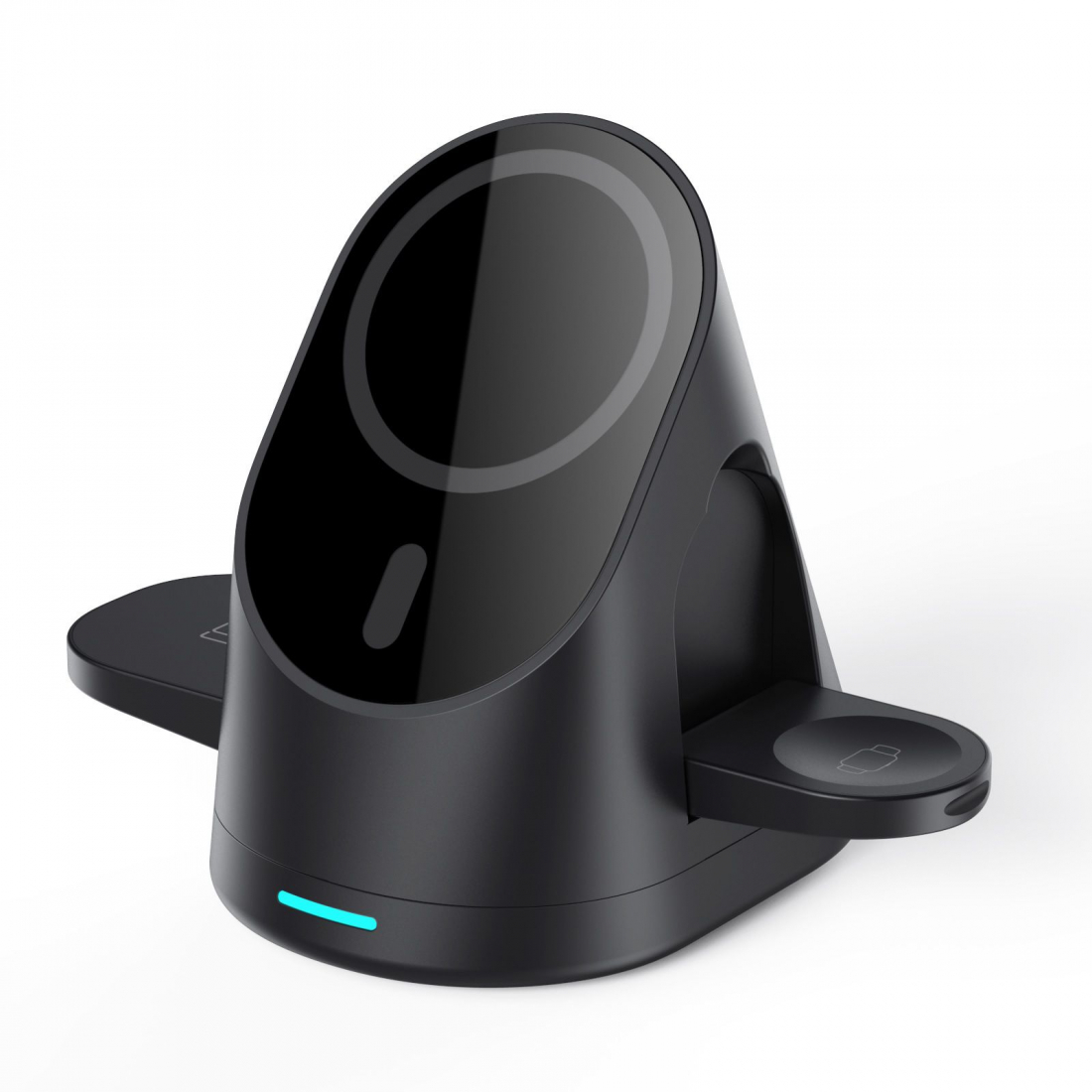 Wilress 3-in-1 Smart-Schnellladestation mit starker Magnetbefestigung auf faltbarem Sockel – Schwarz