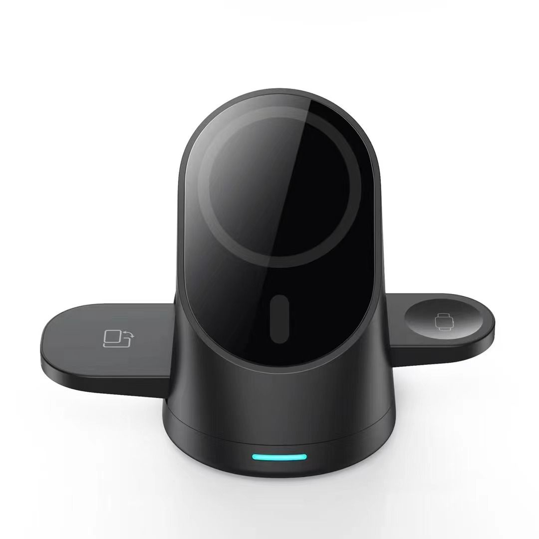 Wilress 3-in-1 Smart-Schnellladestation mit starker Magnetbefestigung auf faltbarem Sockel – Schwarz