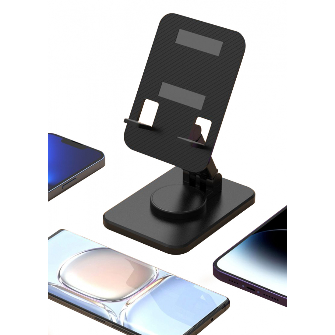 360° Rotating Universal Mobile Phone Stand, Foldable and Portable - Black