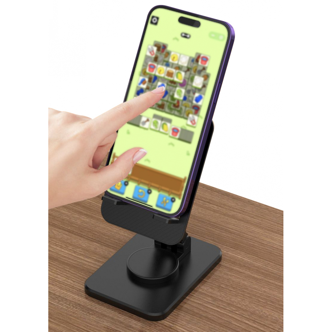 360° Rotating Universal Mobile Phone Stand, Foldable and Portable - Black