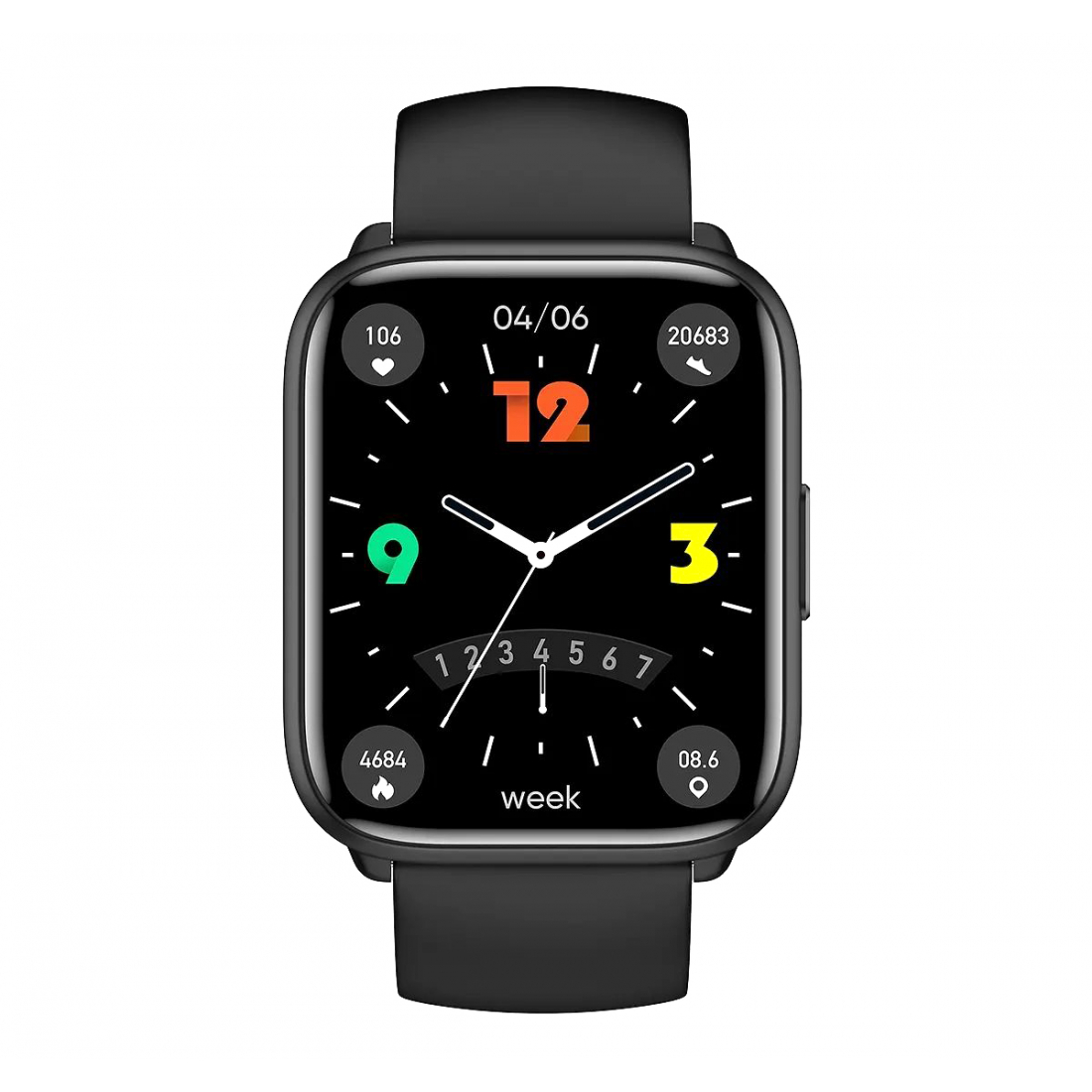 1,8-Zoll-Smartwatch – Schwarzes Silikon