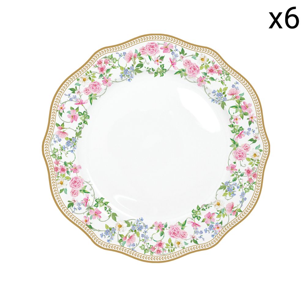 Set 6 Porzellan-Speiseteller Ø 26 cm Garden Joy