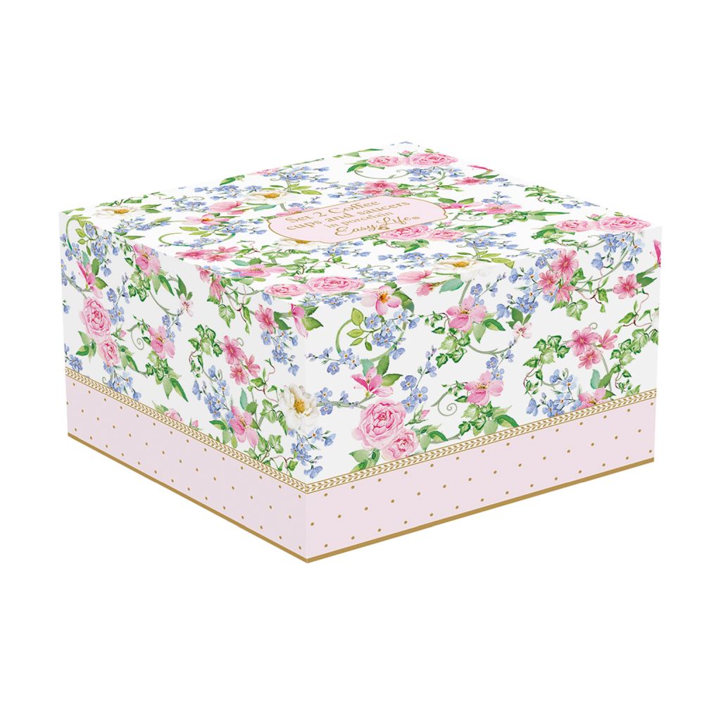 Set Mit 2 Porzellan-Kaffeetassen Und Untertassen (80 ml) In Farbbox Garden Joy