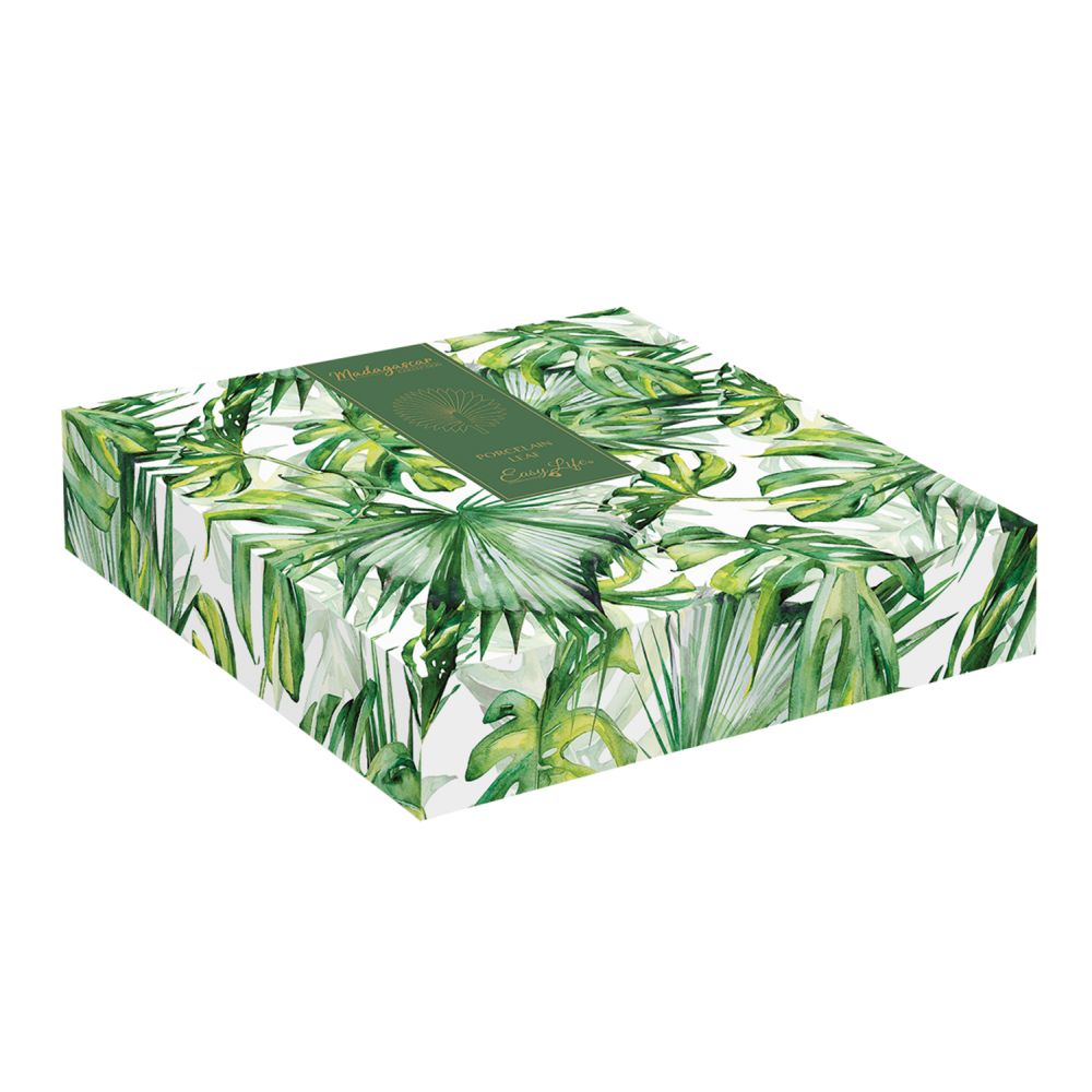 Porzellanblatt 35x29 cm, Palmenform, In Farbbox, Tropische Blätter, Grün