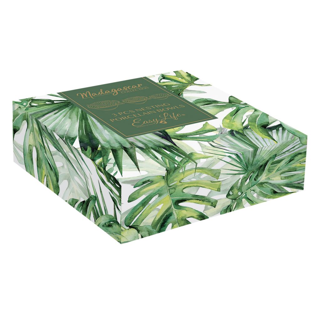 3-Teiliges Schüsselset (Groß + Mittel + Klein) Aus Blattförmigem Porzellan In Farbiger Box, Madagaskar