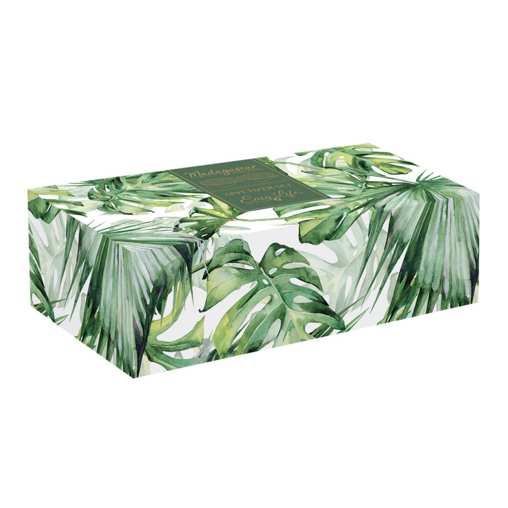 Aperitif-Set Mit Bambustablett Und 2 Blattförmigen Porzellanschalen In Mada-Farbbox