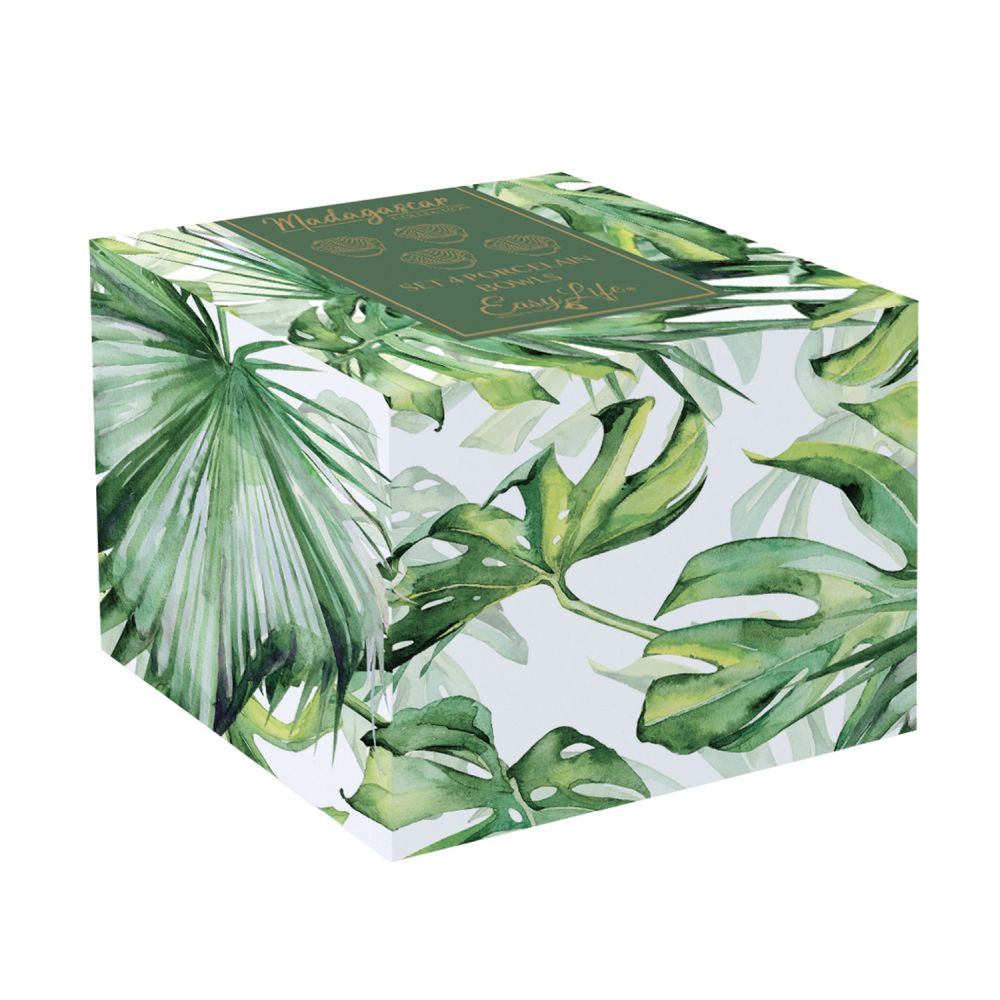 Ensemble De 4 Mini Bols En Porcelaine En Forme De Feuille, Dans Une Boîte Couleur Vert Feuilles Tropicales