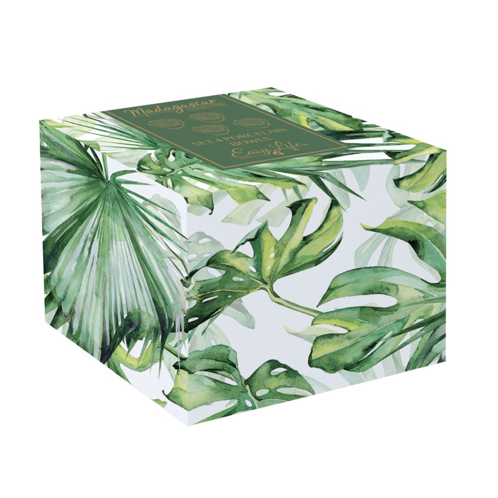 Ensemble De 4 Mini Bols En Porcelaine En Forme De Feuille, Dans Une Boîte De Couleur Vert Clair.