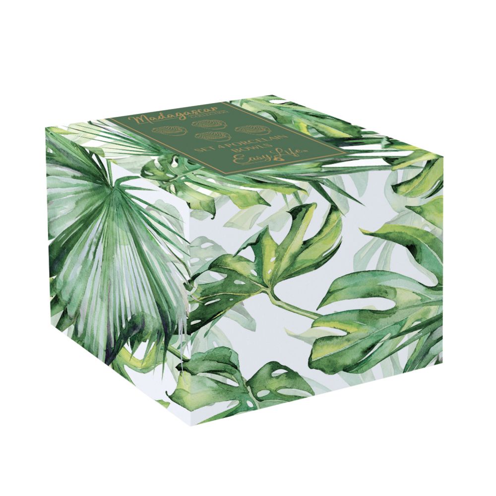 Ensemble De 4 Mini Bols En Porcelaine En Forme De Feuille, Dans Une Boîte De Couleur Blanc Feuilles