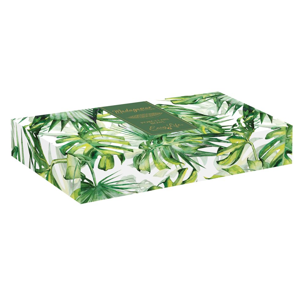 Bol En Porcelaine À Motif De Feuilles, 30 x 13 cm, Dans Une Boîte Couleur Vert Feuilles Tropicales