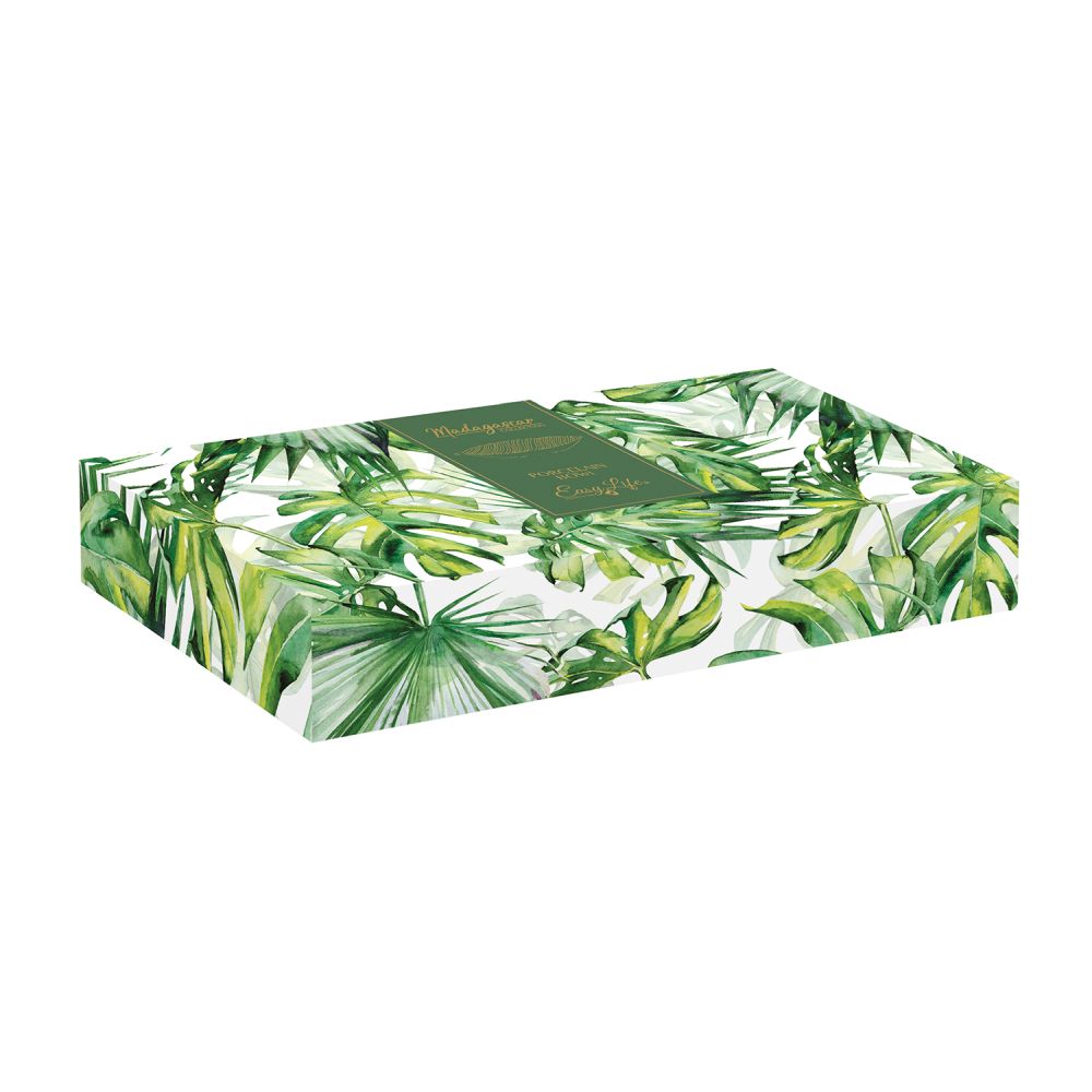 Bol En Porcelaine À Motif De Feuilles, 36 x 16 cm, Dans Une Boîte Couleur Vert Feuilles Tropicales