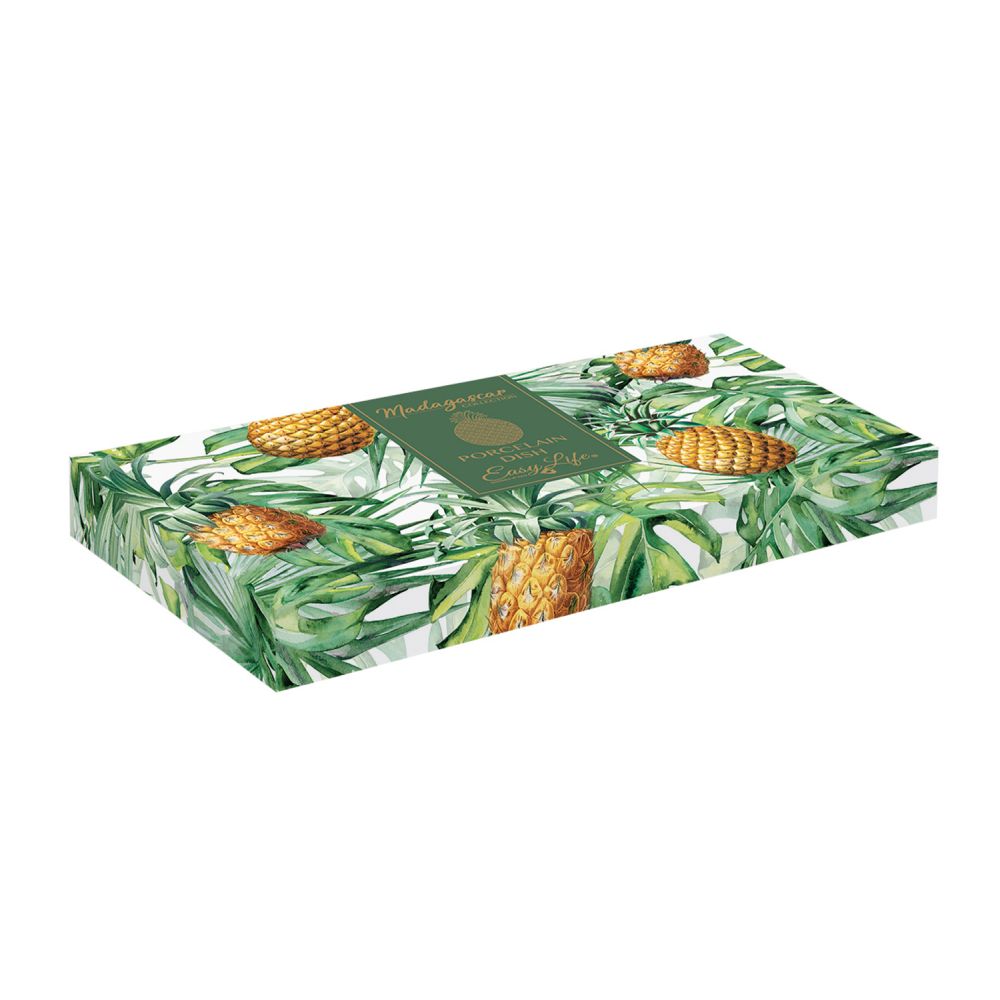 Assiette En Forme D'Ananas 28x17 cm Dans Une Boîte Jaune-Vert