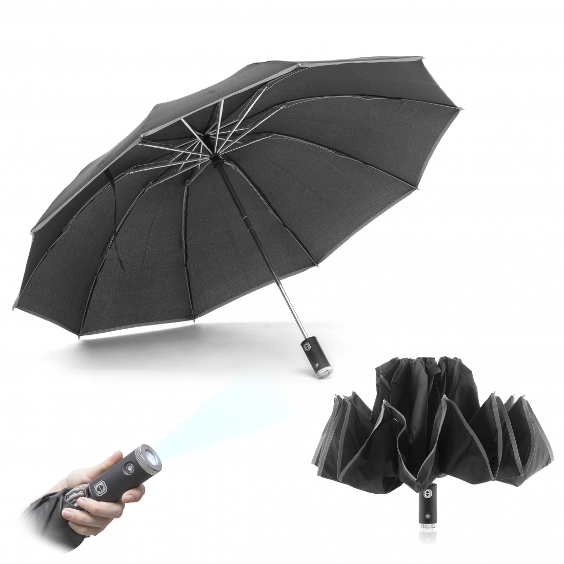 Folbrella Regenschirm mit umgekehrter Faltung und LED