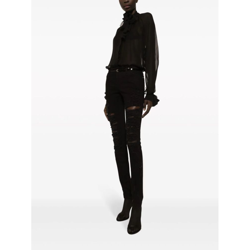 'Floral-Appliqué' Langärmelige Bluse für Damen