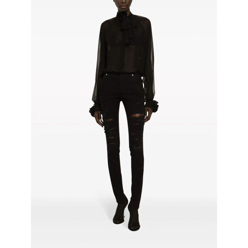 'Floral-Appliqué' Langärmelige Bluse für Damen