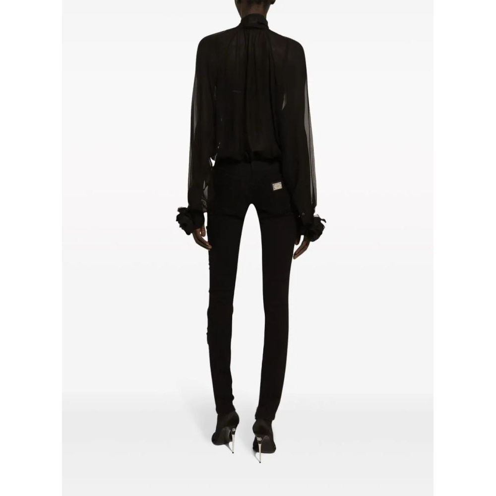 'Floral-Appliqué' Langärmelige Bluse für Damen