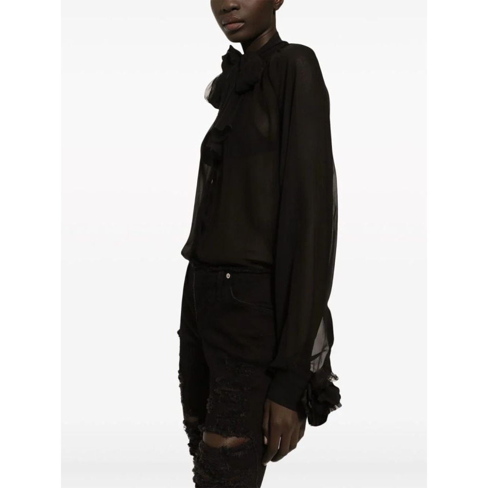 'Floral-Appliqué' Langärmelige Bluse für Damen