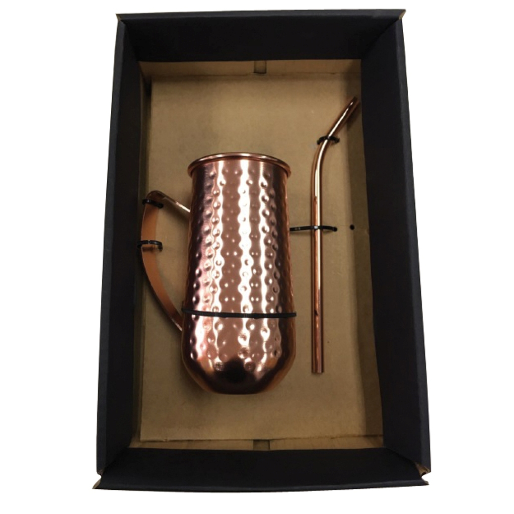 Glas mit Stroh, kupferplattiert