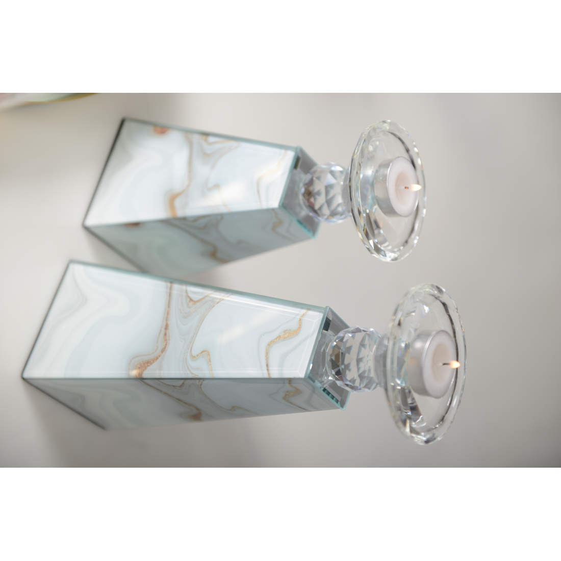 Bougeoir Couleur Marbre 9x9x27.5cm