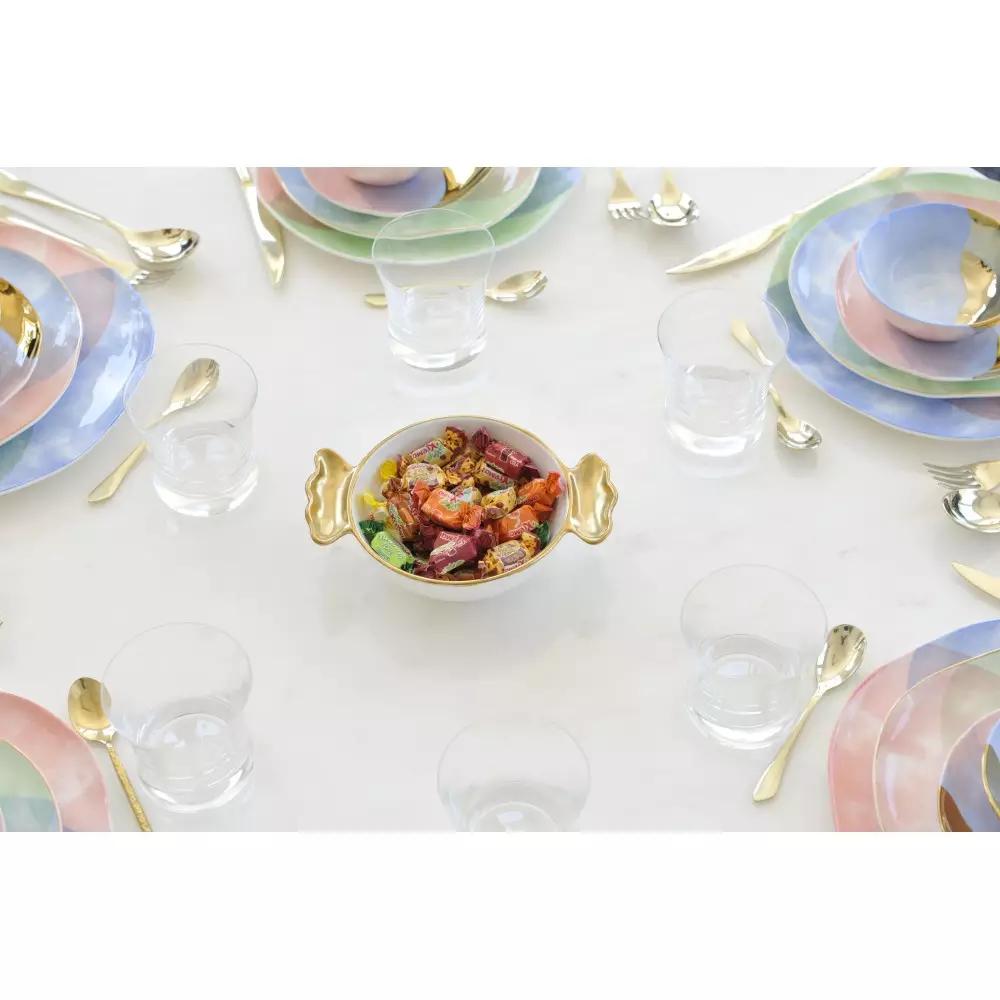 Candy Bowl White Porcelain Goldhandles