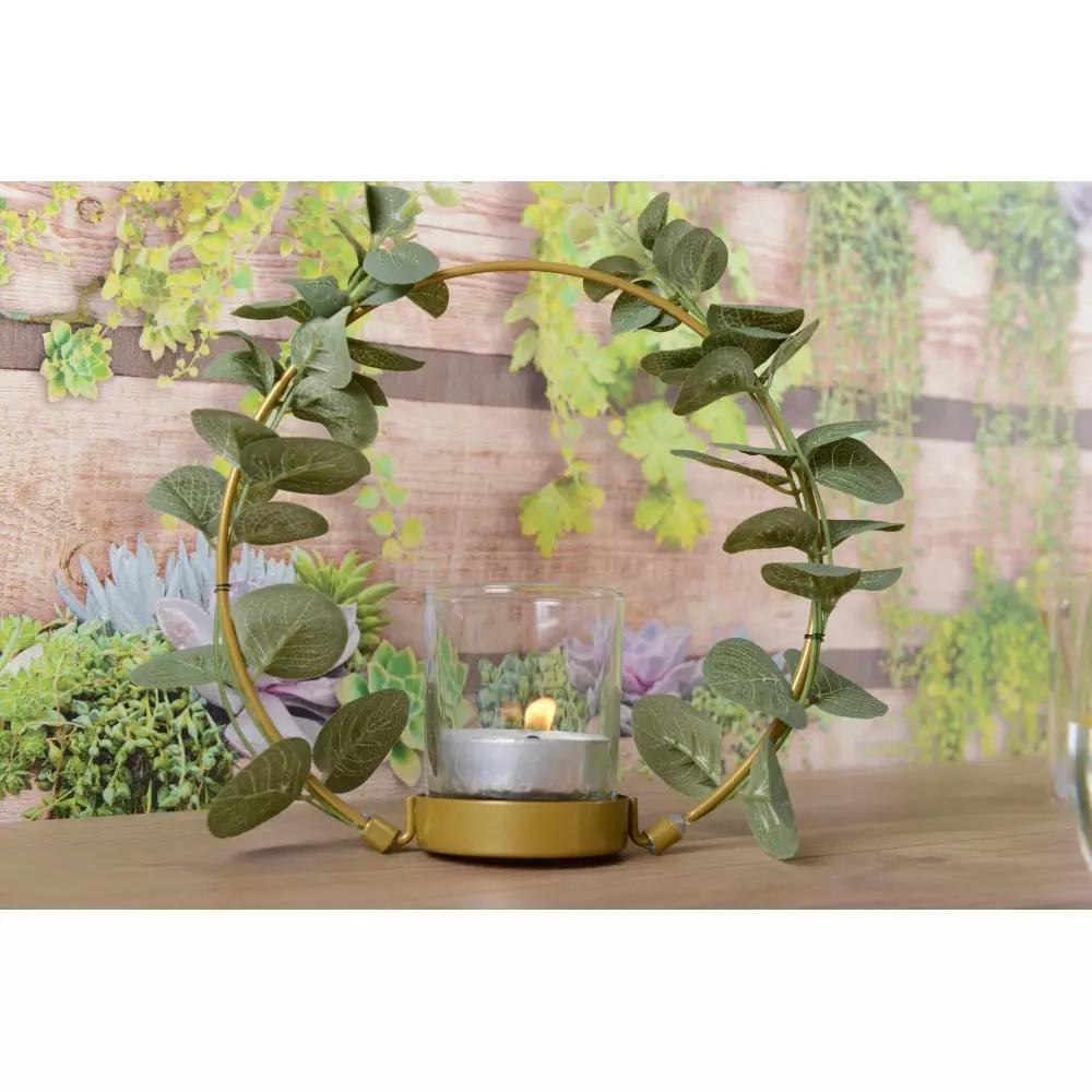 Round Floral Wooden Candle Holder