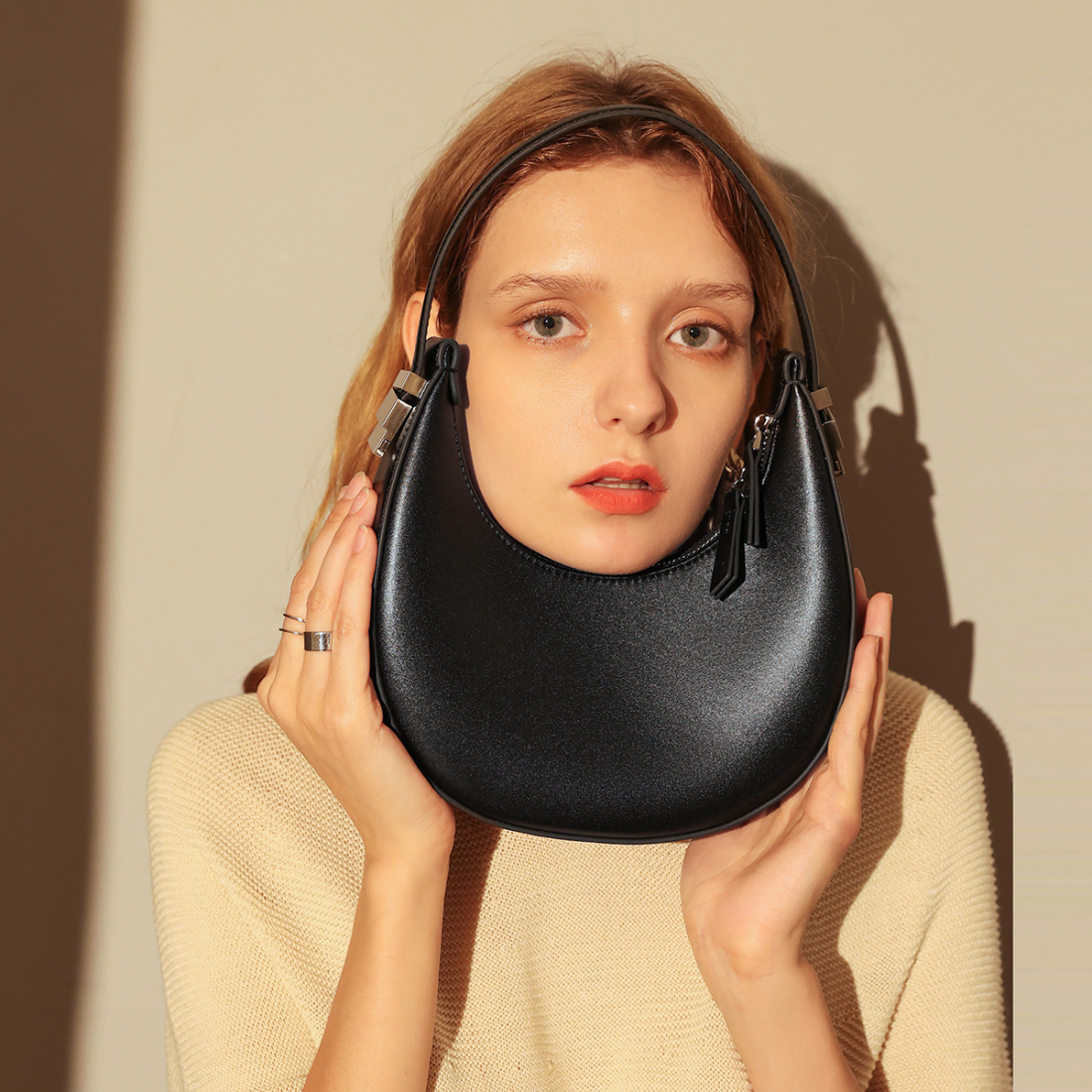 Women's 'Structured Crescent Moon' Top Handle Bag