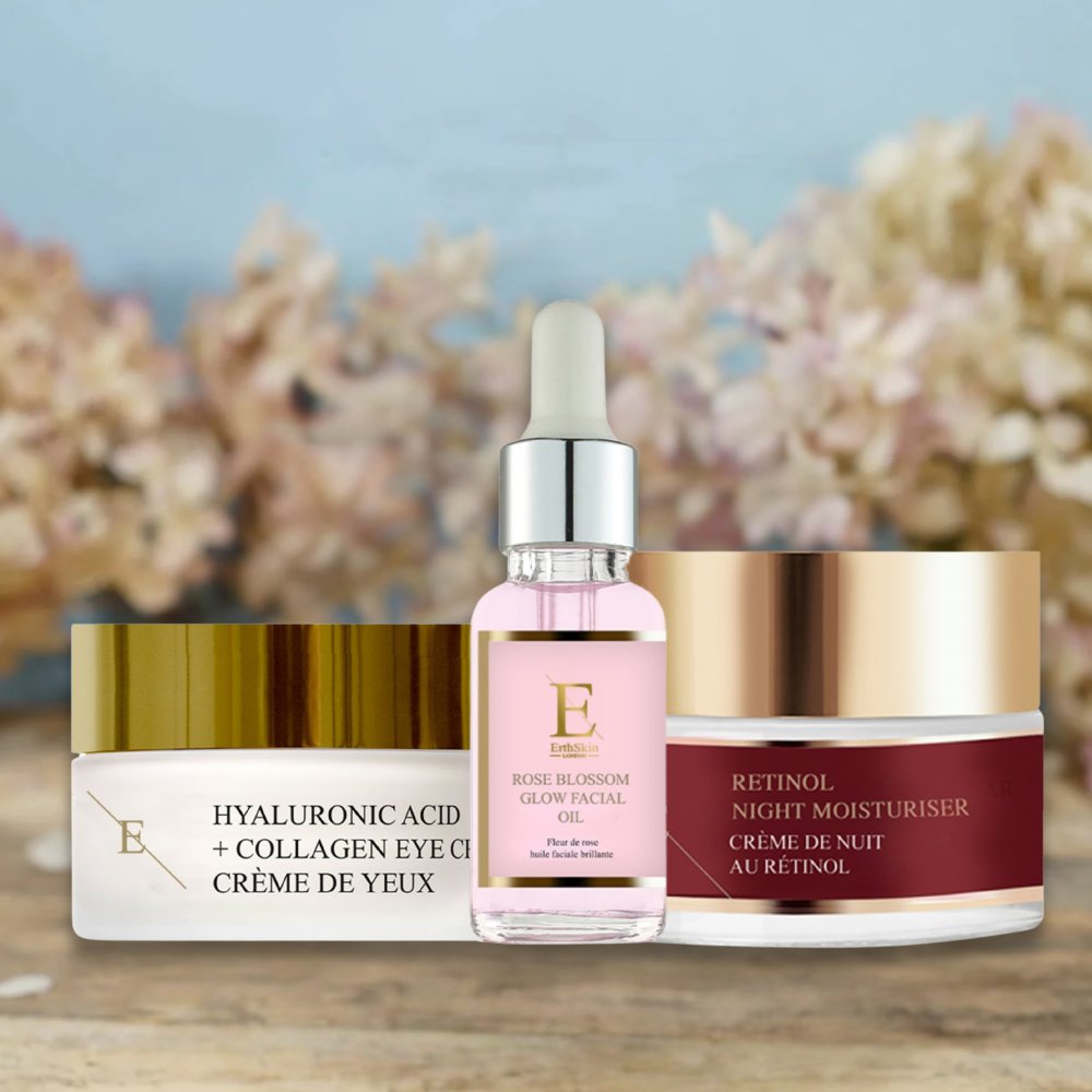 'Retinol + Hyaluronic Acid + Collagen + Rose Blossom' Anti-Aging-Pflegeset - 3 Stücke