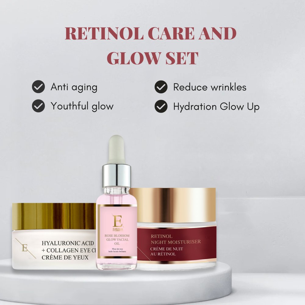 'Retinol + Hyaluronic Acid + Collagen + Rose Blossom' Anti-Aging-Pflegeset - 3 Stücke