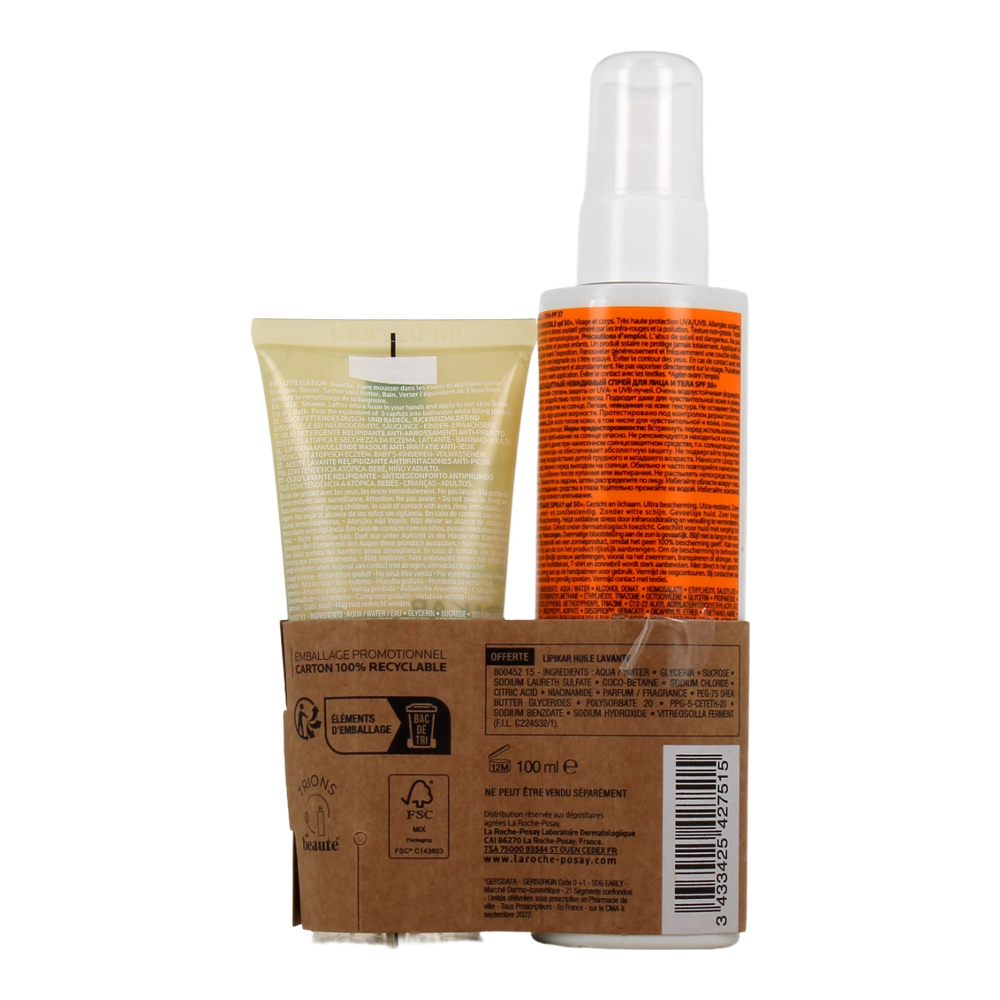 Anthelios Spray Solaire Invisible SPF50+ 200ml + Lipikar Huile Lavante AP+ 100ml - 2 Pièces