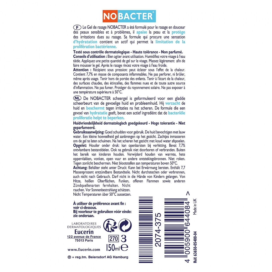 Nobacter Duo Gel De Rasage - 150 ml, 2 Pièces