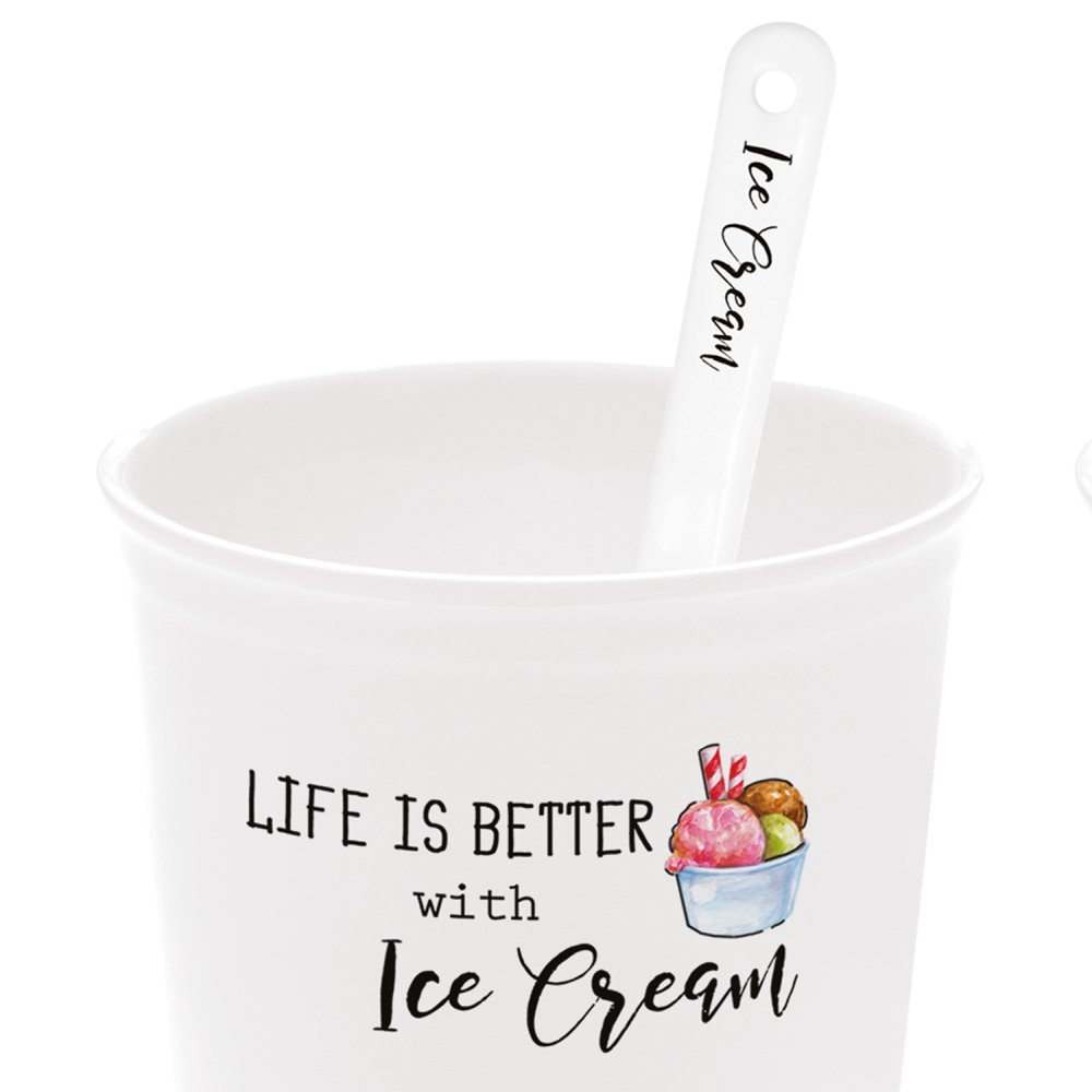 Set 2 Porcelain Ice Cream Bowls Ø 8,5 cm With Spoons In Colour Box Kitchen Elements