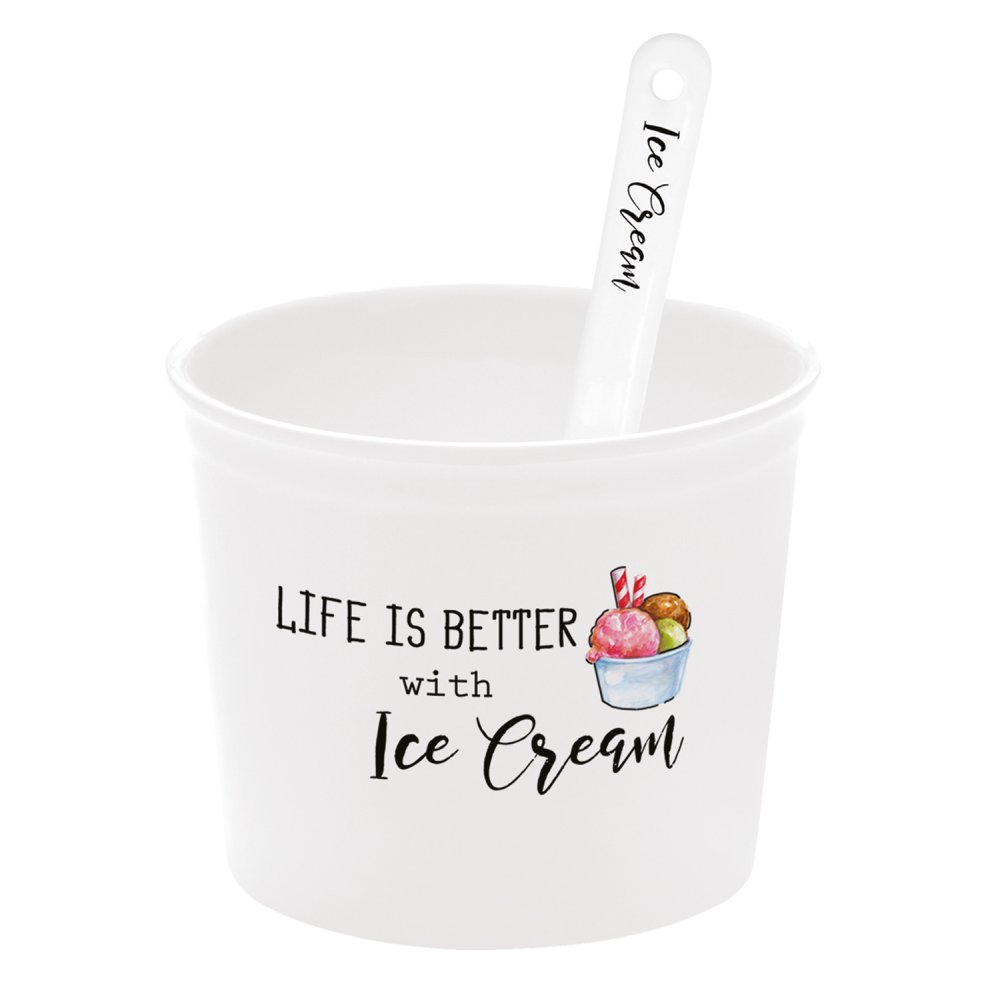Set 2 Porcelain Ice Cream Bowls Ø 8,5 cm With Spoons In Colour Box Kitchen Elements