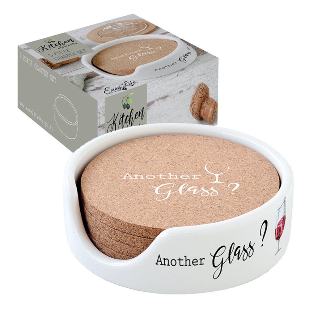 Set Mit 4 Weinkorken-Untersetzern Ø 12 cm Mit Porzellanhalter In Farbiger Box Küchenelemente