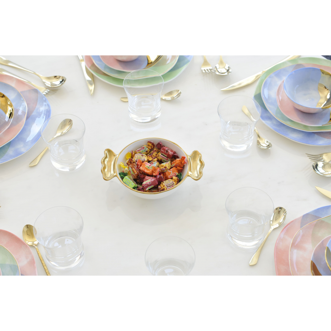 Candy Bowl White Porcelain Goldhandles