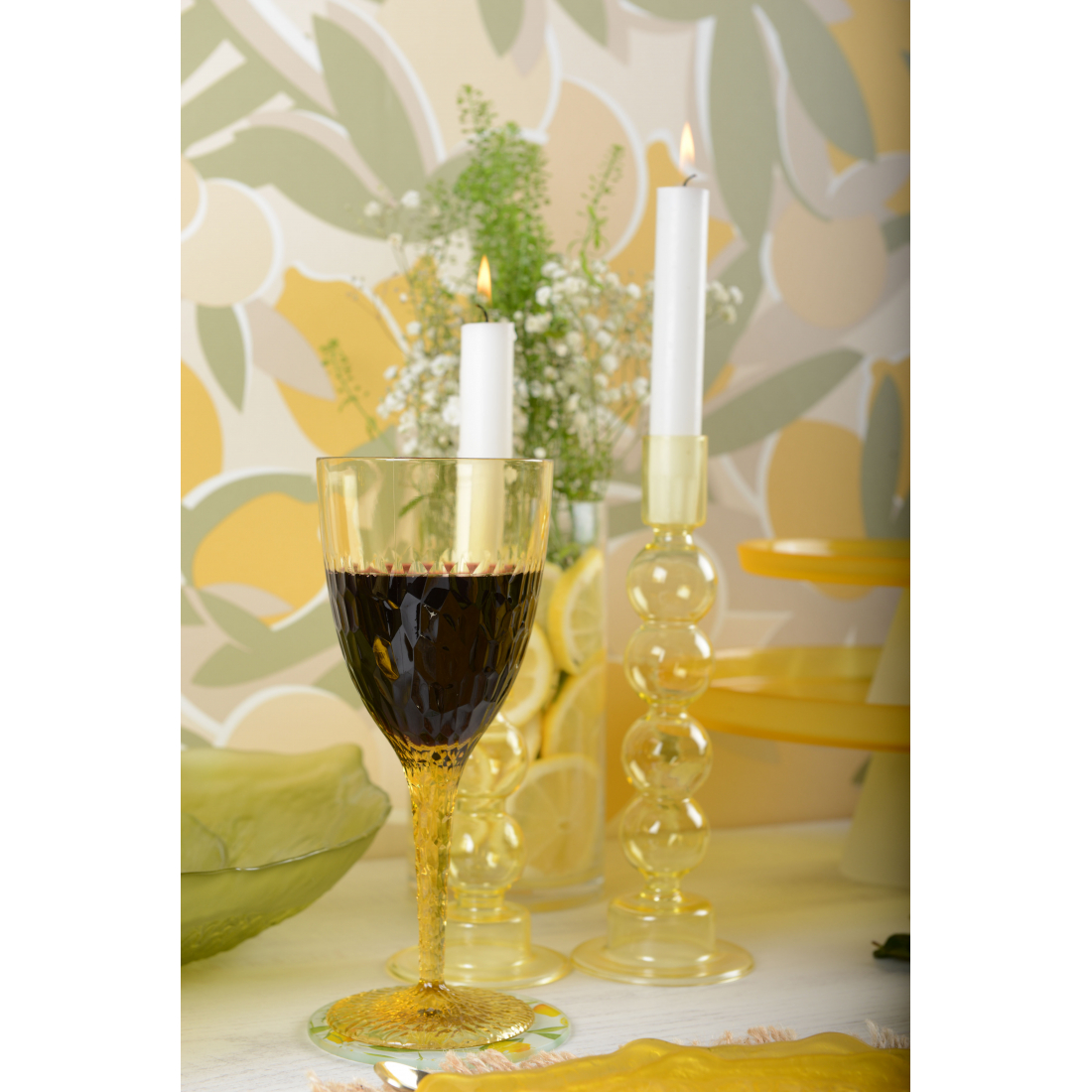 Verres A Vin Jaune Acrylique - Lot De 6