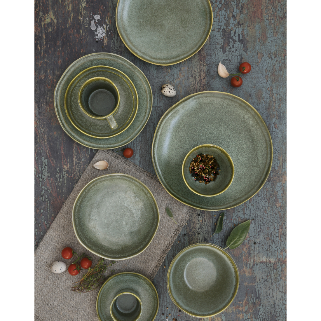 Set Aus 2 Salatschüsseln, Ø 20,5 cm, Aus Essential Green Steingut