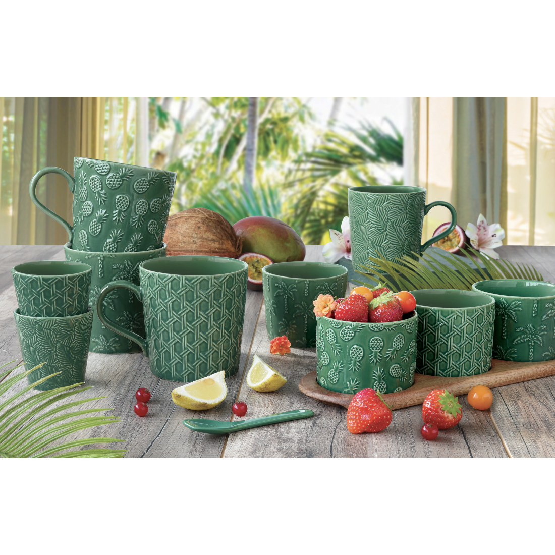 Set Of 4 Porcelain Mugs Of 380 ml In Tropicana Box