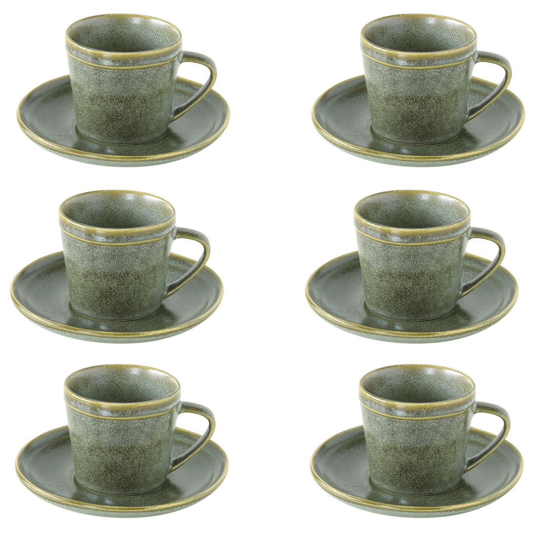 6-Teiliges Tassen- Und Untertassenset (225 ml) Aus Essential Green Steingut