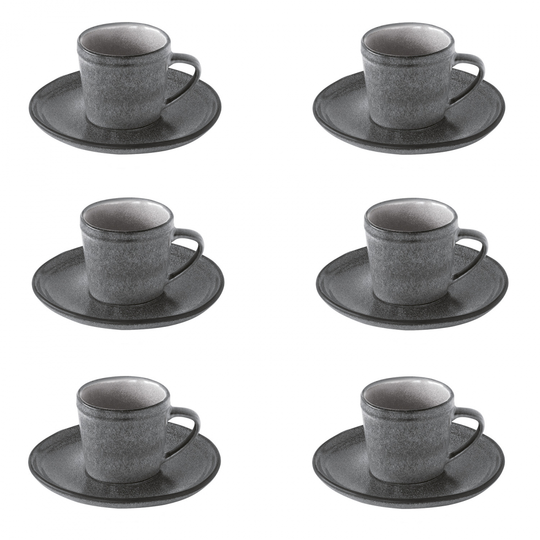 Set Of 6 Coffee Cups And Saucers 100 ml In Essential Dark Gray Stoneware