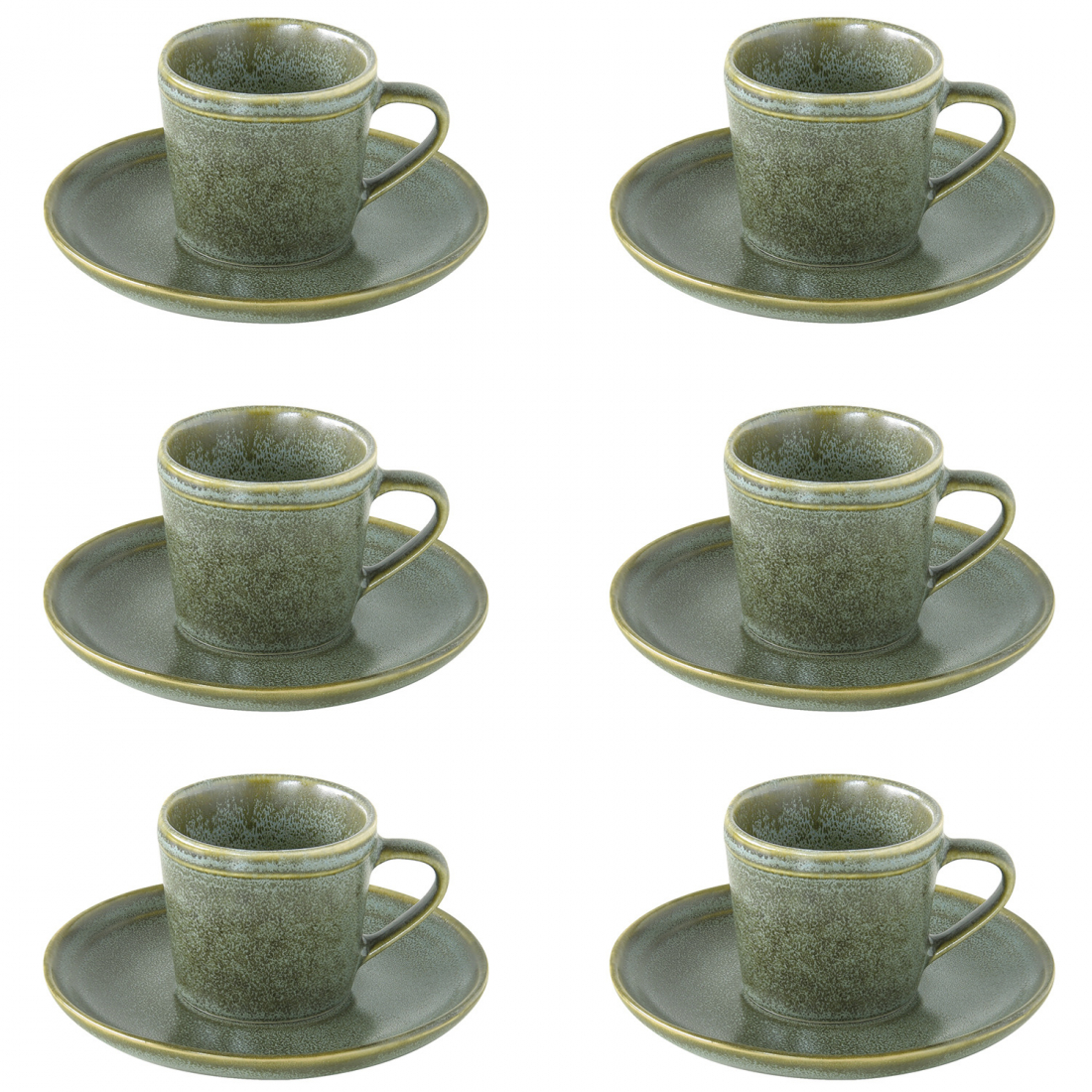 6Er-Set Kaffeetassen Mit Untertassen, 100 ml, Aus Essential Green Steingut