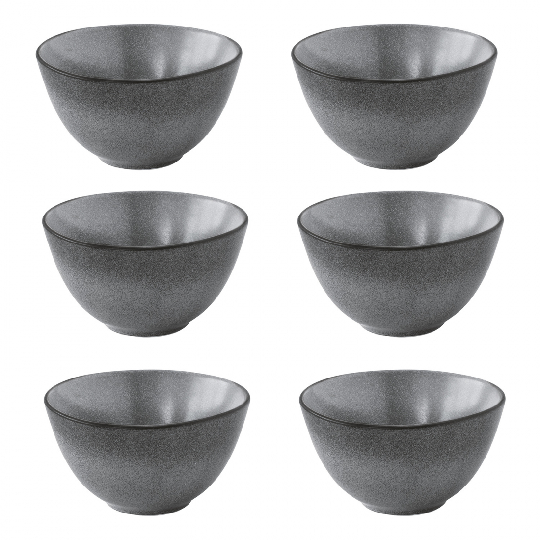 Set Of 6 Bowls Ø 15 cm In Essential Dark Gray Stoneware