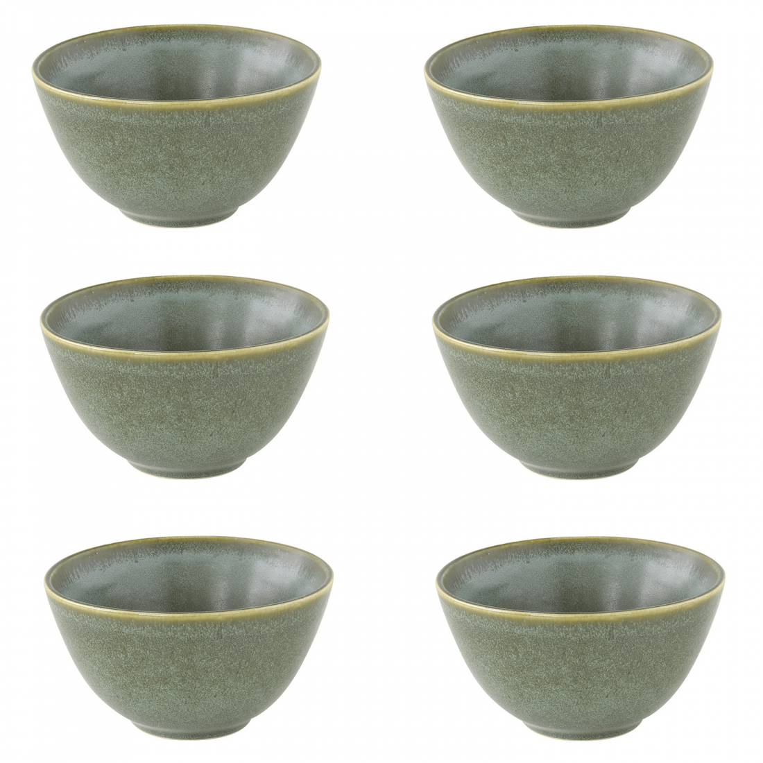 Set Of 6 Bowls Ø 15 cm In Essential Green Stoneware