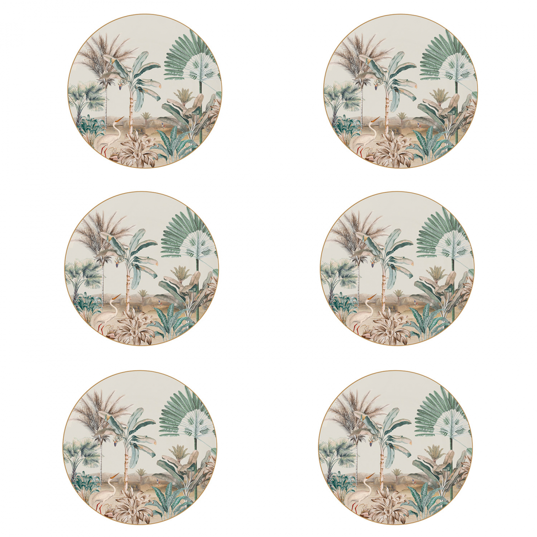 Set Aus 6 Porzellantellern, Ø 19 cm. Nostalgisches Himmel