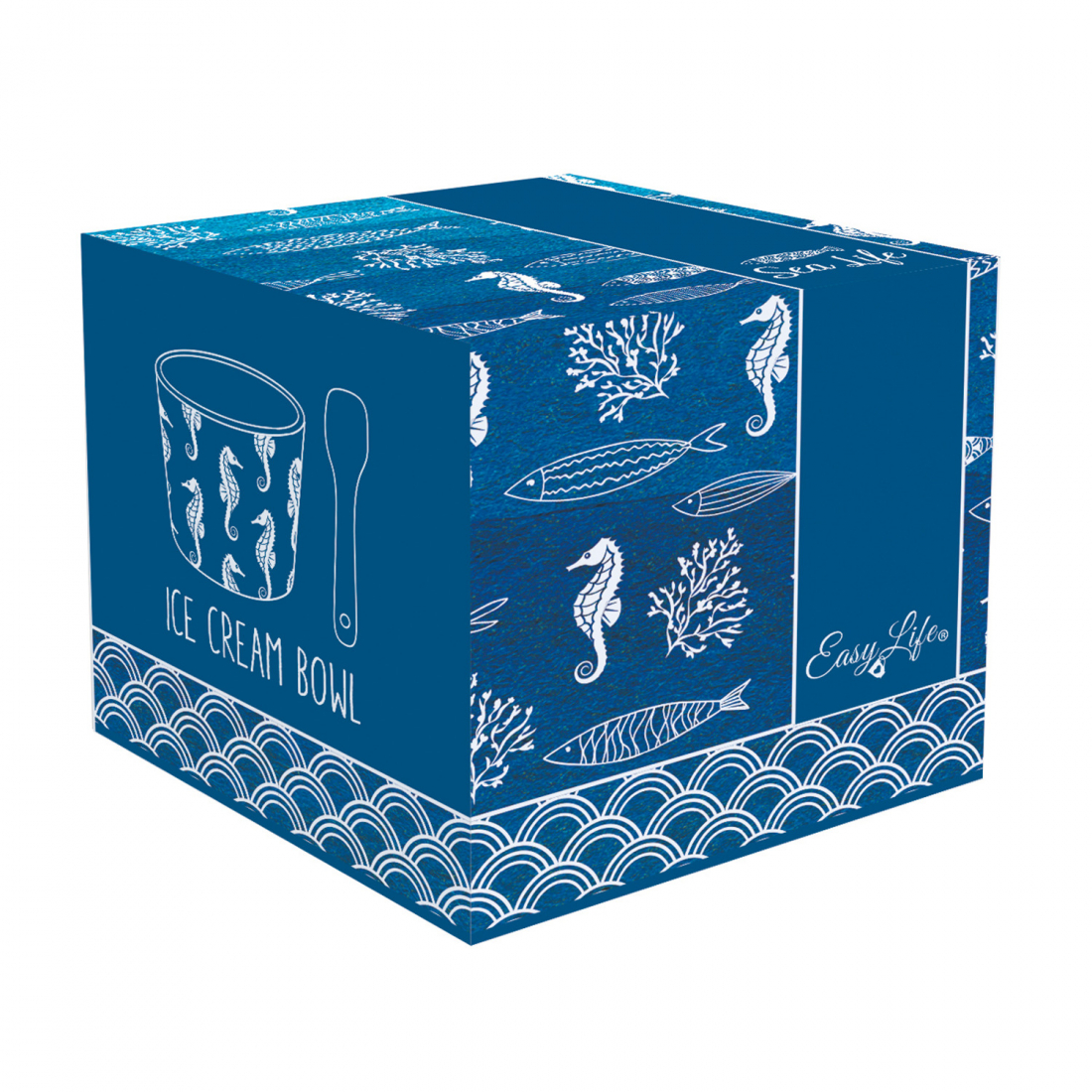 Coupe À Glace En Porcelaine De 8,5 cm De Diamètre Avec Cuillère, Dans Une Boîte Sea Life